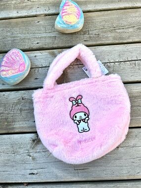 Sanrio Miniso My Melody Plush Faux Fur Small Purse Tote Bag Pink Embroidered